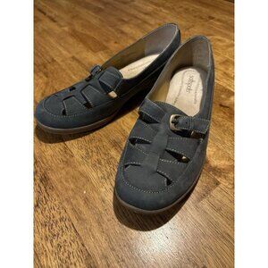 SOFTSPOTS Mary Jane‎ Woven Suede Flats Buckle Blue Cushioned Comfort Size 8.5WW